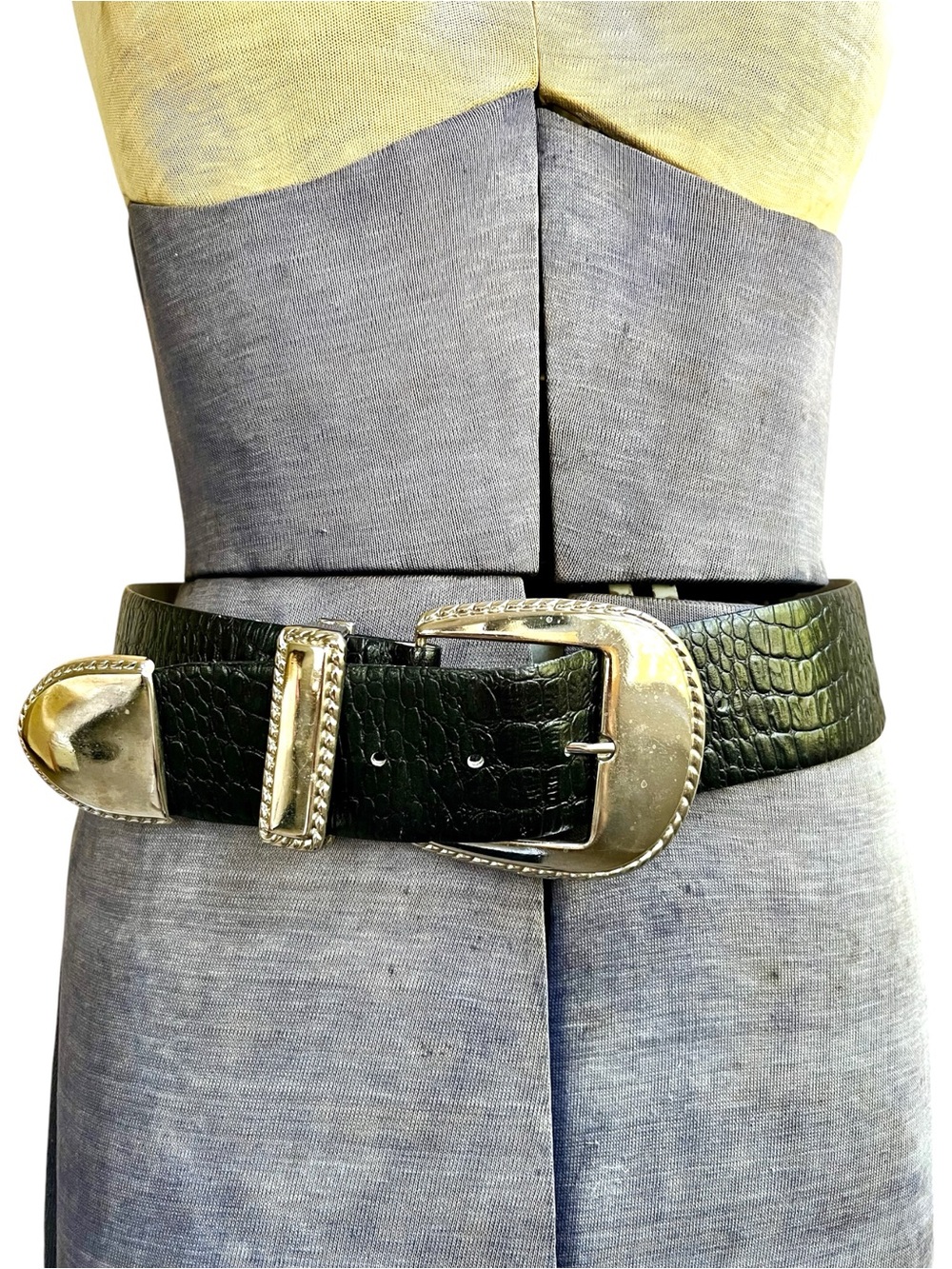 Vintage Black Croc Embossed Leather Belt Revcor Belt Buckle The Ritz